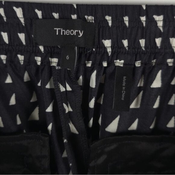 NWOT THEORY 100% SILK Triangle Stripe Twill Cropped Pull On Trousers Pants Sz 6 - Picture 8 of 16